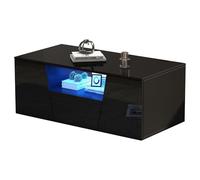 boorbin 100 x 50 x 40 cm, mesa de café, sofá con luz LED, mesa de salón brillante con 2 armarios, mesa auxiliar, mesa de café con 1 cajón, diseño irregular (negro)