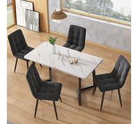 boorbin 117x68cm Mesa de Comedor (1 pieza), Estructura de Metal Mesa de comedor rectangular de diseño moderno de mármol Mesa de cocina con patas de metal para comedor sala de estar, negro/blanco