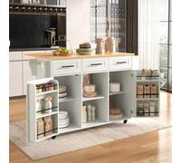 boorbin 139 x 46 (71) x 91,5 cm. Gran carrito de comedor/aparador, encimera de madera maciza, encimera plegable, puerta de almacenamiento, ruedas, pies de madera maciza intercambiables, adecuado para