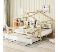 boorbin 140 x 200 cm, cama infantil, equipada con cama nido, cuatro compartimentos de almacenamiento, color blanco