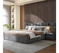 boorbin 160 x 200 cm, cama acolchada, cama de almacenamiento hidráulica con lámpara direccional y carga USB, cabecero relleno de espuma sin mesita de noche, terciopelo