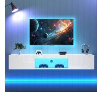 boorbin 160 x 31 x 22 cm, armario colgante blanco brillante para TV de 70 pulgadas, capacidad de carga de 30 kg, con iluminación LED, control por aplicación Bluetooth, soporte de TV montado en la