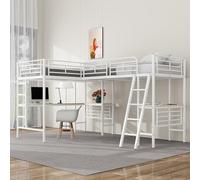 boorbin 90 x 200 cm, cama alta, dos literas, mesa debajo de la cama, escalera doble, barandilla alta (blanco)