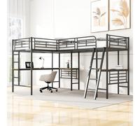 boorbin 90 x 200 cm, cama alta, dos literas, mesa debajo de la cama, escalera doble, barandilla alta (negro)
