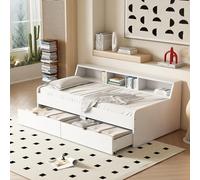 boorbin 90 x 200 cm, cama individual, con dos cajones, con compartimento de almacenamiento (blanco, 203 x 112 x 75 cm)