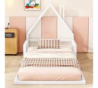boorbin 90 x 200 cm cama infantil, cama plana, forma de casa, pino macizo, forma simple (blanco)