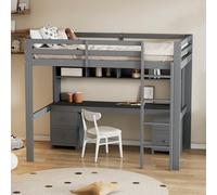 boorbin 90 x 200 cm, cama para niños, cama superior, mesa inferior, gran espacio de almacenamiento, barandilla alta, escalera estable (gris, 204 x 97 x 167 cm)