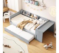 boorbin 90 x 200 cm, cama plana, con cama extraíble, con escritorio, tres estantes en el lateral de la cama (gris, 241,9 x 112 x 73 cm)