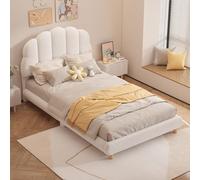 boorbin 90 x 200 cm cama plana, cuna infantil, felpa, bonito cabecero (blanco-1)