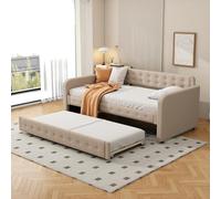 boorbin 90 x 200 cm, sofá cama, cama de día, con cama enrollable extraíble, gran espacio de almacenamiento (beige oscuro)