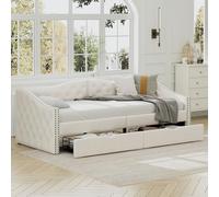 boorbin 90 x 200 cm, sofá cama, cama individual con cajones, gran espacio de almacenamiento (beige)