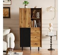 boorbin Aparador - 160 cm de alto, aparador moderno con dos puertas, tres cajones y estantes abiertos (negro + color madera, 83 x 40 x 160 cm)