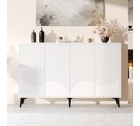 boorbin Aparador blanco ancho 160 cm, aparador multifuncional, cómoda, tabla elevada con estantes ajustables, 4 puertas, patas de metal (blanco, 160 x 35 x 100 cm)