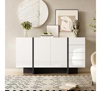 boorbin Aparador blanco brillante moderno y sencillo con 2 puertas y 4 cajones, fácil de limpiar, ideal para salón o comedor (blanco, 150 x 40 x 80,5 cm)