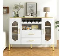 boorbin Aparador blanco con frentes de cristal y botellero - Aparador para comedor y salón - Base ajustable - Mucho espacio de almacenamiento y diseño moderno (120 x 38 x 90 cm)