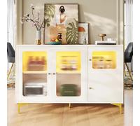 boorbin Aparador blanco moderno y sencillo, diseño de puerta de cristal Changhong, luz ambiental cálida integrada, con detalles decorativos de metal y mucho espacio de almacenamiento, para comedor