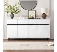 boorbin Aparador brillante con 4 cajones, 2 puertas y estantes regulables, color blanco, 160 x 40 x 68 cm