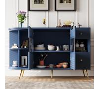 boorbin Aparador Comedor Salón Armarios de almacenamiento con puertas correderas de cristal y luces LED Aparador de madera Armarios independientes Armarios de buffet Muebles de cocina (azul)