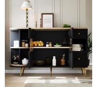 boorbin Aparador Comedor Salón Armarios de almacenamiento con puertas correderas de vidrio y luces LED Aparador de madera Armarios independientes Armarios de buffet Muebles de cocina (negro)
