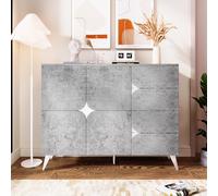 boorbin Aparador con cajones, cómoda con forma de panel especial, colores mezclados (blanco y gris cemento, 120 x 35,5 x 94 cm)
