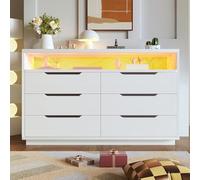 boorbin Aparador con iluminación LED y 6 cajones, compartimento de almacenamiento con grano de mármol, armario moderno para salón y dormitorio, 120 x 40 x 85 cm, blanco (120 x 40 x 85 cm)