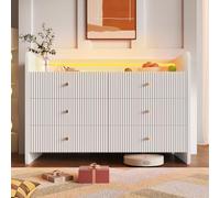 boorbin Aparador con iluminación LED y 6 cajones, diseño ondulado, moderno armario para salón y dormitorio, 120 x 40 x 75 cm, blanco (120 x 40 x 75 cm)
