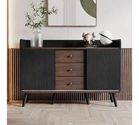 boorbin Aparador con tres cajones, exquisitas vetas, para dormitorio y salón, moderno color madera con estantes de almacenamiento (negro, 117,5 x 40 x 80 cm)