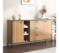 boorbin Aparador con TRES cajones, exquisito grano. Aparador moderno en color madera con estantes de almacenamiento - Muebles para el hogar elegantes y funcionales (color madera+negro, 160 x 40 x 85