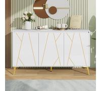 boorbin Aparador de 3 puertas de estilo moderno, sin mango, para comedor, sala de estar, cocina, armario de buffet (blanco)