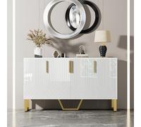 boorbin Aparador de 4 puertas, tiradores y patas de metal, diseño geométrico blanco, 140 x 40 x 80 H (blanco)