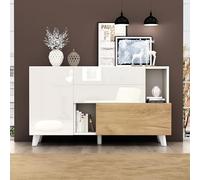 boorbin Aparador de madera de color blanco brillante con espacio de almacenamiento, aparador de comedor con espacio de almacenamiento, moderno armario de salón