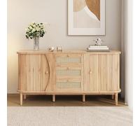 boorbin Aparador de ratán, cómoda con puertas correderas, estantes ajustables y placa redondeada (color madera)