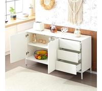boorbin Aparador minimalista moderno, armario de almacenamiento, estantes ajustables, 3 cajones, adecuado para cocina, salón, pasillo y otras escenas múltiples (blanco, 150 x 40 x 79 cm)