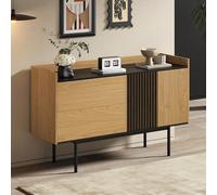 boorbin Aparador minimalista moderno con 2 cajones y estante ajustable, ideal para salón y comedor (madera natural+negro)