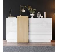 boorbin Aparador moderno blanco multifunción de madera, armario de salón comedor, aparador blanco con decoración (blanco, 160 x 37 x 75 cm)