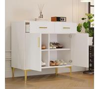 boorbin Aparador moderno con 2 puertas y 2 cajones - Armario de almacenamiento con asas de metal y patas de metal para salón, pasillo o comedor, 80 × 35 × 79,5 cm