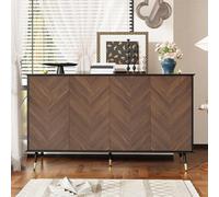 boorbin Aparador moderno con diseño de espiga - Armario buffet con 4 puertas y estantes ajustables en altura - Madera MDF y patas de metal - Espacio de almacenamiento para salón, pasillo y comedor