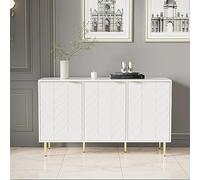 boorbin Aparador moderno con patas doradas y asas, barnizado, esquinas redondeadas, para dormitorio, salón y baño, diseño floral, 2 niveles y 6 compartimentos, blanco (127 x 45 x 75 cm)