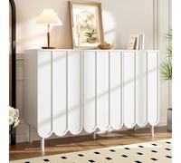 boorbin Aparador moderno con puertas onduladas, 120 x 35 x 80 cm, sin asas, estantes ajustables, espacio de almacenamiento para salón, pasillo y comedor (color blanco)