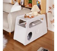 boorbin Aparador moderno con ruedas, diseño redondeado seguro, portátil, ahorra espacio, ideal para salón y dormitorio (81 x 33 x 51,5 cm), color blanco
