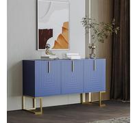 boorbin Aparador moderno de 3 puertas con estantes ajustables, puertas de armario en forma de U y tiradores de metal y base para comedor y cocina (azul marino)
