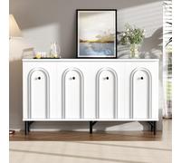 boorbin Aparador moderno de 4 puertas - Color blanco 140 cm - Diseño elegante 3D frontal arqueado estantes ajustables - Espacio de almacenamiento versátil para salón, comedor y pasillo