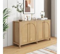 boorbin Aparador moderno de estilo minimalista de 4 puertas de mimbre, tirador de metal, armario de buffet simple para comedor, sala de estar, cocina (madera natural)