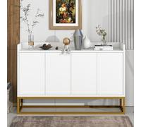 boorbin Aparador moderno de estilo minimalista de 4 puertas para comedor, salón, cocina, color blanco