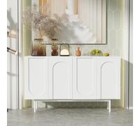 boorbin Aparador moderno, minimalista, blanco puro, con 4 puertas en diseño de arco, para comedor y salón (140 x 42 x 80 cm)
