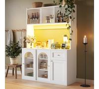 boorbin Armario alto de cocina, armario de bufé con estantes ajustables, armario de comedor, aparador con iluminación LED (blanco)