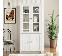 boorbin Armario alto moderno de 80 x 34 x 171 cm, aspecto de madera con puertas de cristal, 2 puertas de madera y tiradores de cobre, elegante espacio de almacenamiento para salón, oficina y pasillo