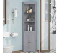 boorbin Armario alto para baño, tres compartimentos abiertos, puertas batientes a prueba de humedad, estantes deslizantes, forma simple (gris)