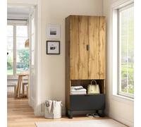 boorbin Armario de 1 unidad, 1 cajón, un compartimento con estantes ajustables, con barra para colgar (madera y negro, 65 x 38 x 180 cm)