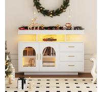 boorbin Armario de buffet con LED, 120 cm, armario con cajones, aparador de salón, armario de cocina de alto brillo con luces de 16 colores para el comedor (120 x 40 x 80 cm)